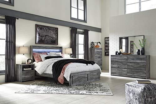 Signature Design by Ashley Baystorm Rustic Coastal 1 Drawer Nightstand with 1 Open Cubby & 2 Slim-Profile USB Charging Stations, Smoky Gray Signature Design by Ashley