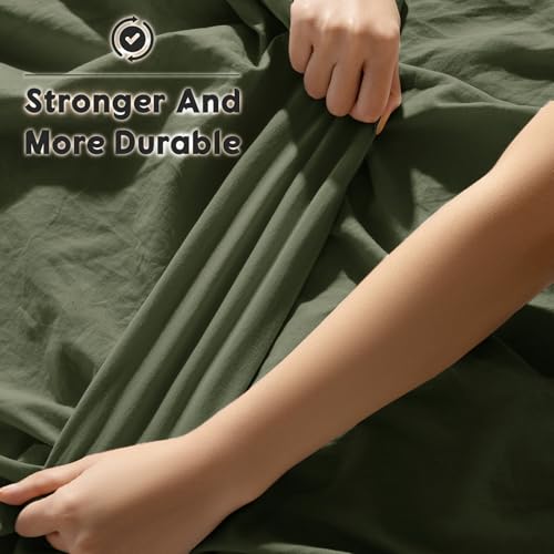 SONORO KATE 100% French Pure Linen Queen Size Sheets, Breathable and Durable, 16 Inch Deep Pocket - 4 Piece (Olive Green) SONORO KATE