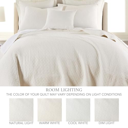 Levtex Home Cross Stitch Reversible Full/Queen Quilt Set (88x92in) with 2 Pillow Shams (26x20in) - Stitch Texture - Cream - Cotton Full/Queen Size Quilt Bedding Set - Lightweight, Soft, Pre-Washed Levtex Home