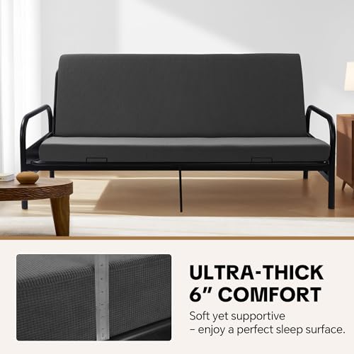 MABOZOO 6 Inch Full Size Futon Mattress, Foldable Futons Sofa Couch Bed Foam Floor Mattress Fits Futon Frames (Frame Not Included, Gray) MABOZOO
