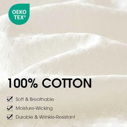 DCSKY Cotton Duvet Cover Twin,100% Cotton Waffle Weave White Duvet Covers Twin Size,Luxury Textured & Breathable 2pcs with 1 Pillow Shams for All Season 68x90 Inches DCSKY