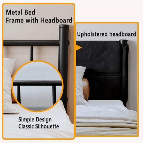 Henshwon Metal Bed Frame,14Inch Twin Size Bed Frame with Storage Space,Heavy Duty Sturdy Mattress Foundation,Easy Assembly,No Box Spring Needed,Black Twin Henshwon