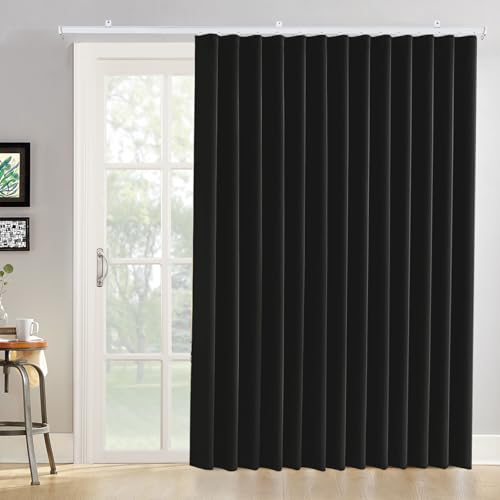 Room Divider Curtains Ceiling Track Sets Blackout Curtain Flexible Bendable Tracks for Patio Sliding Glass Door Bedroom Privacy Partition Separator, 1 Panel Black Drape and White Rail, W72 x L72 in Curtainsart
