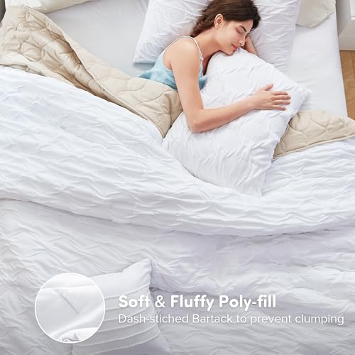 Comfort Spaces Twin/Twin XL Comforter Set for College Ogee Ruched Crinkle Texture Breathable Comforter Set Twin Dorm All Season Lightweight Bedding Set Shabby Chic Décor Pilow White 3 Piece Comfort Spaces