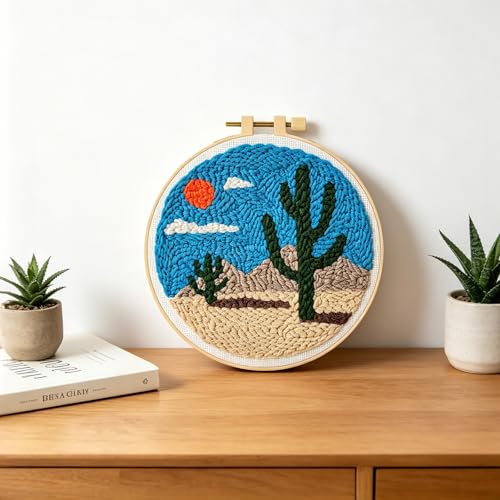 LACHLAND Punch Needle Kit Beginners, Landscape Stitching Kit for Adults&Teens DIY Embroidery Starter Craft with Yarn Needle Tool Easy Hobby Home Decor Gifts for Craft Lover (Cactus)