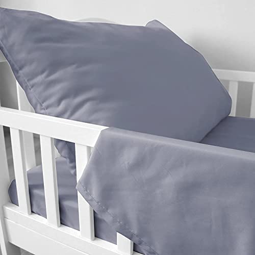 Biloban 3-Piece Toddler Sheet Set Microfiber, Toddler Bedding Set Includes Crib Mattress Sheet, Flat Sheet and Envelope Pillowcase, Silky Soft, Breathable and Lightweight, Grey Biloban