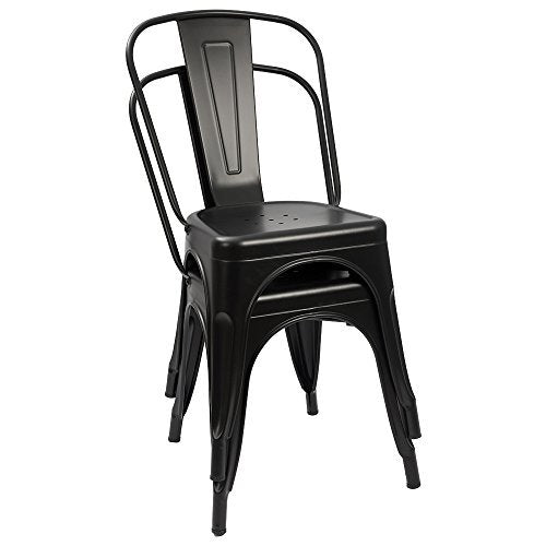Furmax Metal Dining Chair Indoor-Outdoor Use Stackable Classic Trattoria Chair Chic Dining Bistro Cafe Side Metal Chairs Set of 4 (Black) Furmax