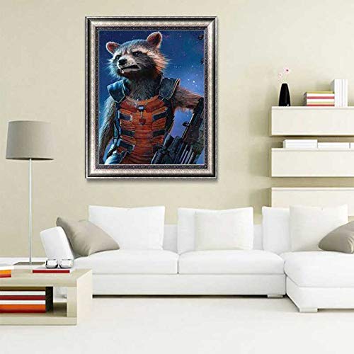 5D DIY Diamond Art, Rocket Racoon Guardians of Galaxy Racoon Diamond Art Kits for Adults Full Drill Round Diamond Gem Art Beads Painting Perfect for Home Wall Décor 11.8x15.7 inches Better Selection