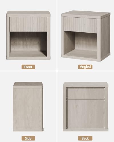 SICOTAS Night Stand Nightstand with Drawer Storage Fluted Bed Side Table End Table Large Modern Wide Bedside Stand Mid Century Night Stands for Bedroom Living Room Sofa Couch Home Office, White Alder SICOTAS