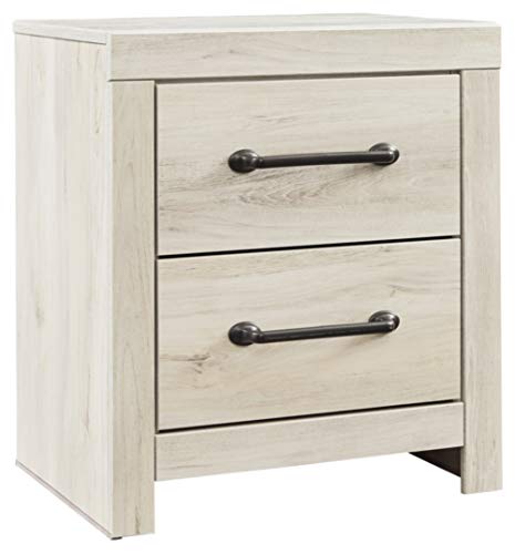 Signature Design by Ashley Cambeck Farmhouse Industrial 2 Drawer Two Drawer Nightstand with 2 Slim-Profile USB Charging Stations, Whitewash Signature Design by Ashley