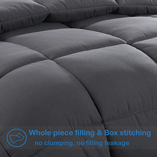 EASELAND Twin XL Down Alternative Comforter - Quilted Duvet Insert for All Seasons, Soft Lightweight with Corner Tabs, Summer Winter Warm Bedding, Dark Grey 68×92 Inches EASELAND