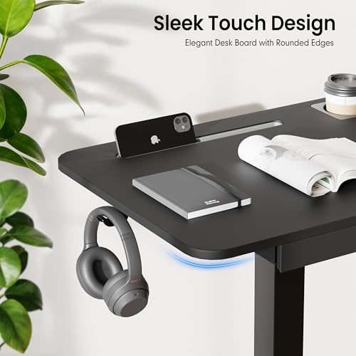Monomi Mobile Standing Desk with Drawer, 28" Rolling Desk with Cup Holder and Hooks, Portable Laptop Cart on Wheels, Height Adjustable Workstation with Storage for Home Office, Black Monomi