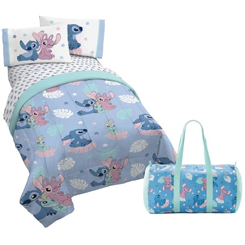 Jay Franco Disney Lilo and Stitch Twin Size Comforter Set - 4 Piece Bedding Includes Sheet Set, Pillow Covers & Bonus Duffle Bag - Super Soft Kids Bedding Jay Franco