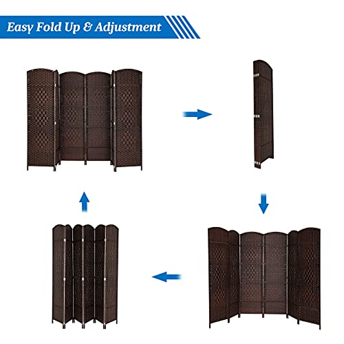 VINGLI 6-Panels Tall Rattan Room Divider, 6 FT Folding Privacy Screen, Indoor Partition Wall Dividers, Freestanding Hinged Space Separator (Dark Brown) VINGLI