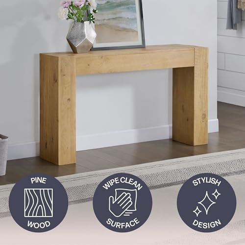 Alaterre Furniture Stockyard Solid Wood Console Table - 56 Inch Modern Farmhouse Entryway Table - Easy Assembly Living Room Furniture for Behind The Couch, Entryway, or Hallway (Light Oak) Alaterre Furniture