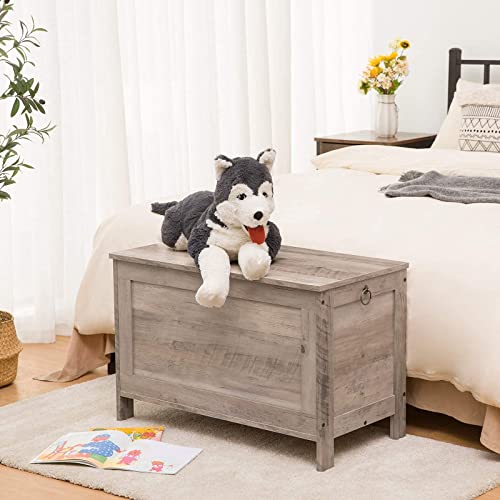 HOOBRO Toy Box, Retro Wooden Look Storage Chest with Safety Hinge, Entryway Storage Bench Supports 220 lb, 29.9 x 15.7 x 18.9 Inches Toy Chest Organizer, Easy Assembly (Greige) BG75CW01G1 HOOBRO