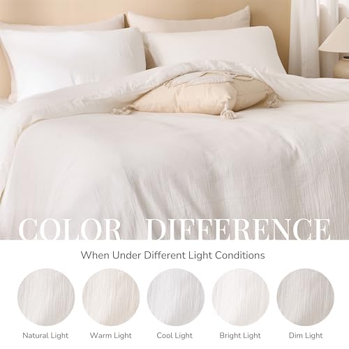 RENEWROOTS Off White Duvet Cover Queen Size, 100% Sandwashed Cotton Soft Queen Duvet Cover Set 3 Pieces with Zipper Clousre & Corner Buttons (Off White, Queen 90 x 90) RENEWROOTS