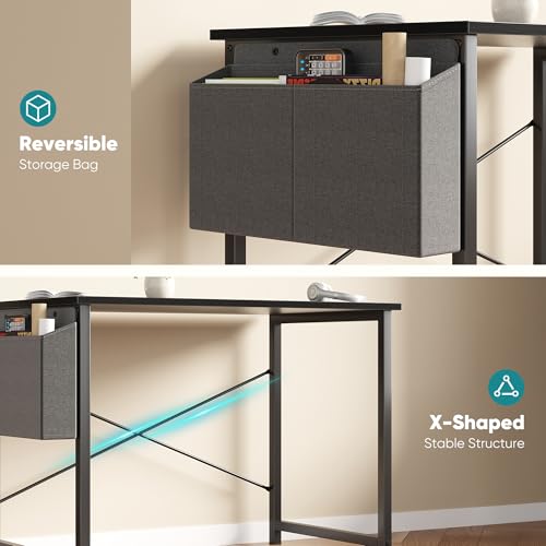 OLIXIS Computer Desk 31 Inch Home Office Desks for Small Spaces, Gaming Writing Study Work Table with Storage Bag for Bedroom, Black OLIXIS