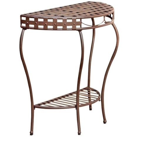 Pemberly Row Iron Patio Console Table, 30" H x 28.5" W x 14" D, Matte Brown Finish, Powder Coated All Weather and Water Resistant, UV Protected Accent Table for Outdoor or Patio Use Pemberly Row