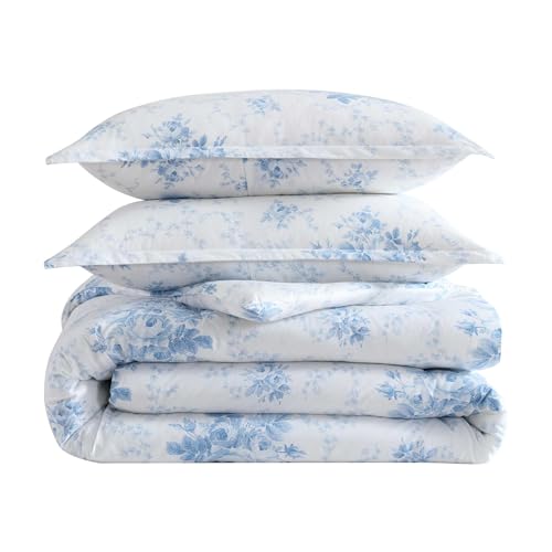 Laura Ashley - Twin Duvet Cover Set, Plain Weave Cotton Bedding with Matching Sham, Button Closure, Lightweight for Year Round Use, Dorm Essentials, Oeko-Tex Certified (Sophia Blue) Laura Ashley