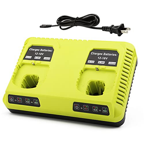 Energup 2Port 18V P117 Replace for Charger for Ryobi 18V Battery ONE+ P117 P118 for Ryobi 18V Max Lithium NiCd Battery P100 P102 P103 P105 P107 P108 Dual Chemistry 12-18V for Ryobi Battery Charger energup
