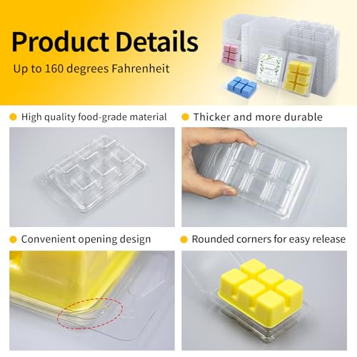 MGLIFEUL Wax Melt Container Clamshell Packaging Mold Box Stand for Plastic Clear Empty Wax Candle Melt Tart Packaging Cube Container Clamshell Mold Holder Organizer Tray Empty Shape Bulk wth Lid