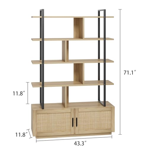 GAOMON 5-Tier Burlywood Industrial Bookshelf with Storage Cabinet and Open Display Shelves GAOMON