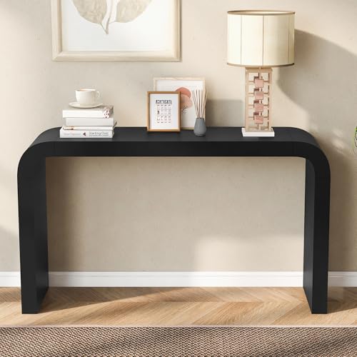BSYEIO 52" Curved Console Table for Entryway Modern Long and Narrow Foyer Table Behind Couch for Corridor Living Room Wood (Black) BSYEIO