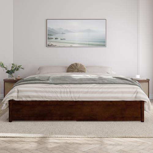 AFI, Barcelona King Panel Platform Bed with Twin XL Trundle, Walnut AFI