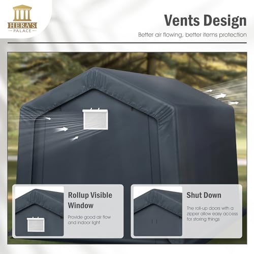 HERA'S PALACE 8x12ft Heavy Duty Carport Motorcycle Storage Shed Small Outdoor Anti-Snow Portable Canopy Shelter with 2 Doors Garage Tent for Garden Tools Bike HERA'S PALACE