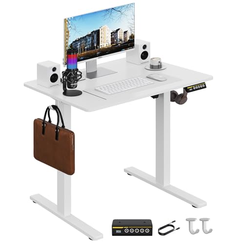 Gamork Electric Standing Desk,32x24 Inches Adjustable Height Stand up Desk, Sit Stand Home Office Desk with Splice Board, 3 Preset Heights,Equipped with Hooks,Ergonomic Computer Desk Workstation,White Gamork