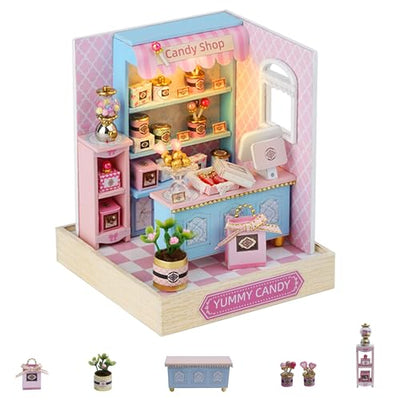 Flever Dollhouse Miniature DIY House Kit Creative Room with Furniture for Romantic Valentine's Gift (Yummy Candy)