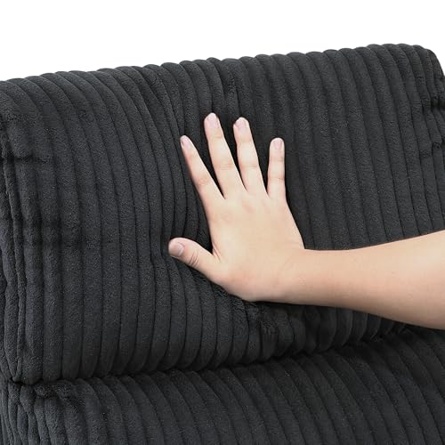 Lexicon Modern Swivel Glider Recliner Chair, Nursery Glider, Corduroy Fabric Upholstery Recliner with 2 Lumbar Pillows, Manual Reclining Sofa Chair for Living Room/Office/Apartment, Black Lexicon