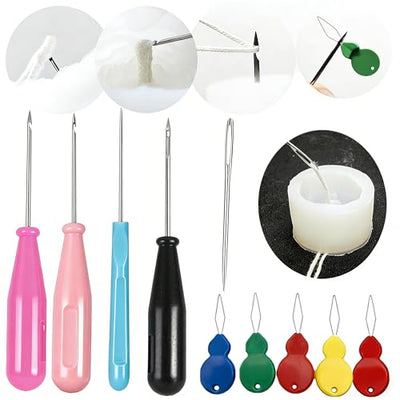 TYMKLMZG 10 PCS Candle Wick Inserting Tool for Molds Large-Eye Candle Wicking Needle Mold Punch Needle with Hook & Eye for Candle Making Colored Threader for Candle Wick of All Thicknesses