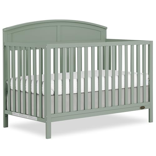 Dream On Me Storybrooke 5-in-1 Convertible Full-Size Baby Crib, GreenGuard Gold & BSA Certified, Convert to Toddler, Day & Full-Size Bed Sustainable Pinewood, 3 Mattress Height Settings - Meadow Green