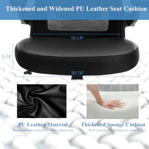 TOPBSHODC Ergonomic Office Chair 400lbs PU Leather Mesh Desk Chair with Lumbar Support, Flip-Up Arms, Swivel Wheels, Adjustable Height, Rolling Executive Computer Task Chair for Home Office,Black TOPBSHODC