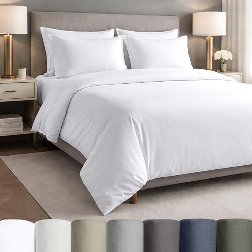 California Design Den Certified 100% Egyptian Cotton Sheets Queen Size Bed Set - Lightweight & Crisp Percale Queen Sheet Set Deep Pocket, Durable Luxury Bedding - White California Design Den