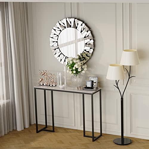 Wisfor Sintered Stone Entryway Table: White Console Table with Black Frame for Hallway - Long Narrow Table Behind Sofa, 39.4x11.8x30.9 inch Wisfor