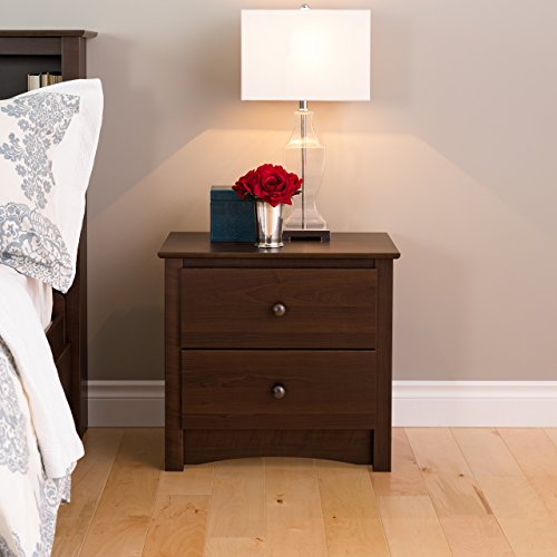 Prepac Sonoma Traditional Nightstand Side Table with 2 Drawers, Functional 2-Drawer Bedside Table 16" D x 23.25" W x 21.75" H, Espresso, EDC-2422 Prepac