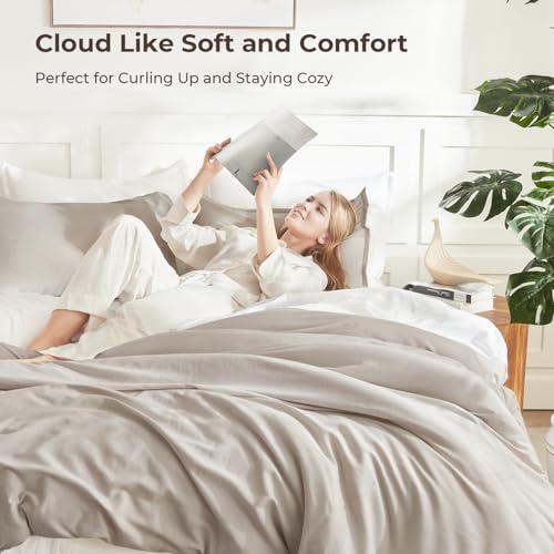Litanika Deep Linen Grey Comforter Set Full Size, 3 Pieces Lightweight Solid Bedding Comforter Set, All Season Fluffy Bed Set (79x90In Comforter & 2 Pillowcases) Litanika