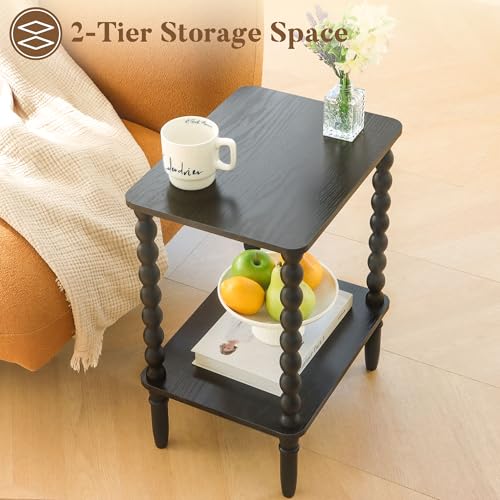 Fultyle Black Side Table, Small End Table with 2-Tier Shelf, Vintage Night Stand with Storage for Bedroom Living Room, Small Spaces (Black) Fultyle
