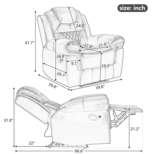 ERYE Manual Recliner Chair with LED Light Strip for Living Room, Bedroom, Manual Reclining Home Theater Seating Armchair, Faux Leather Tufted
