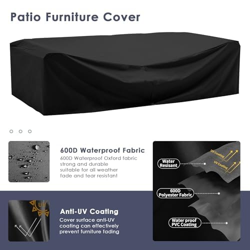 Amopatio 7 Pieces Patio Furniture Set, Outdoor Furniture Sectional Sofa Set with Slanted Back, Patio Couch with Glass Coffee Table for Backyard Dark Grey (1 Waterproof Cover) Amopatio