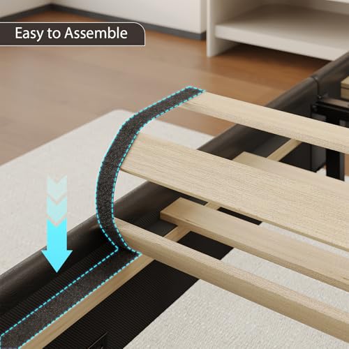 busyaeh California King Bed Frames, Floating Bed with Storage Headboard & LED Lights, Cal King Bed Frame with Headboard, Platform Bed No Box Spring Needed, Noise-Free, Easy Assembly, PU Black busyaeh