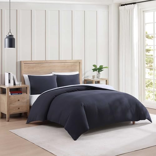 Tommy Hilfiger - Queen Comforter Set, Soft & Breathable Micro Piqué Cotton Bedding, Medium Weight Feel for Year Round Comfort, 3 Piece Bed Set with Matching Pillowcases (Navy) Tommy Hilfiger