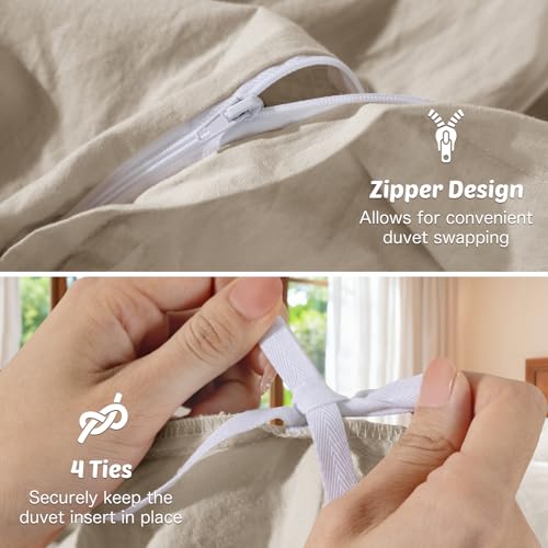 RTHX92N 100% Linen Duvet Cover Set Full Size, Pure Natural French Flax Linen Duvet Cover, Breathable for Hot Sleepers, Zipper Closure & Corner Ties - 3 Piece (Linen,Full) RTHX92N