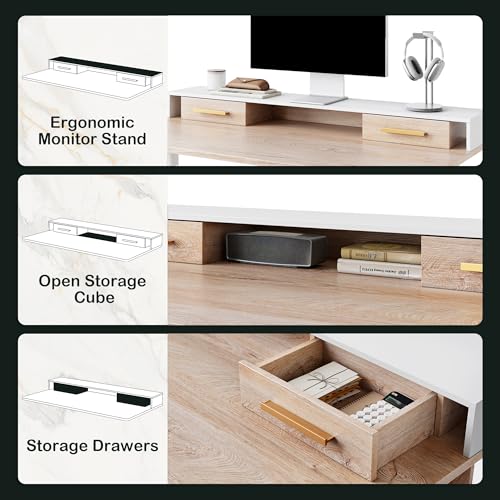 ModernMate Standing Desk with 4 Drawers, 47.2 x 23.6 Inch Whole Piece Height Adjustable Electric Sit Stand Desk, Computer Home Office Workstation with Open Storage Shelf, Light Walnut ModernMate