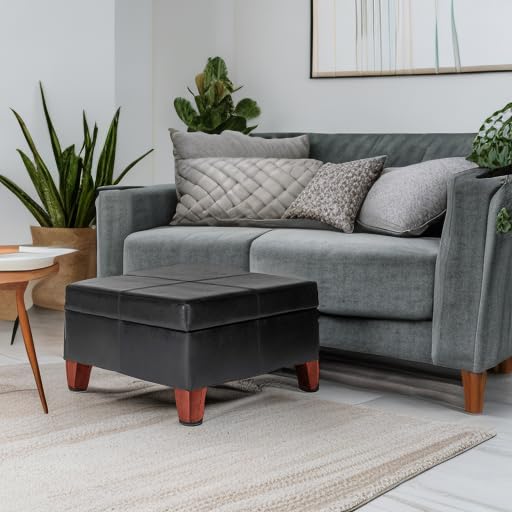 Homepop Home Decor |K2380-E169 | Luxury Large Faux Leather Square Storage Ottoman | Ottoman with Storage for Living Room & Bedroom, Black HomePop