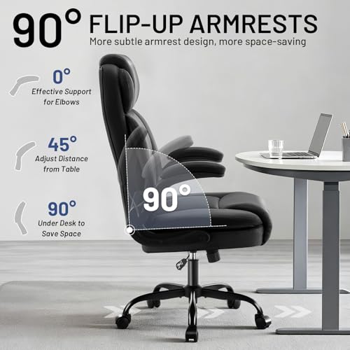 AreShark Ergonomic Office Chair with High Back Headrest, PU Leather Executive Desk Chair - Padded Flip-Up Armrests, Lumbar Support, Swivel Computer Chair for Home Office & Gaming, Black AreShark