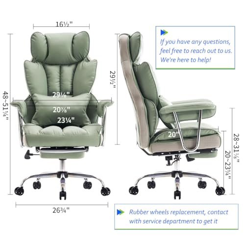 Efomao Big and Tall Office Chair 400lbs - Executive Office Chairs with Footrest, Heavy-Duty PU Leather Computer Chair for Heavy People, Light Green Home Office Desk Chairs Efomao